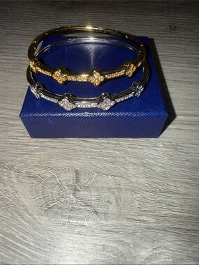 New Gorgeous Fashion Gold Silver Crystal Clover Bangle Bracelet Set Jewelry